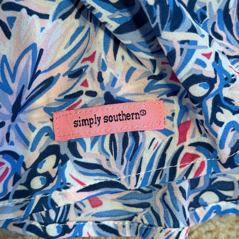 Simply Southern pink blue foral tiered dress ruffle beach v neck babydoll dress - Picture 10 of 10